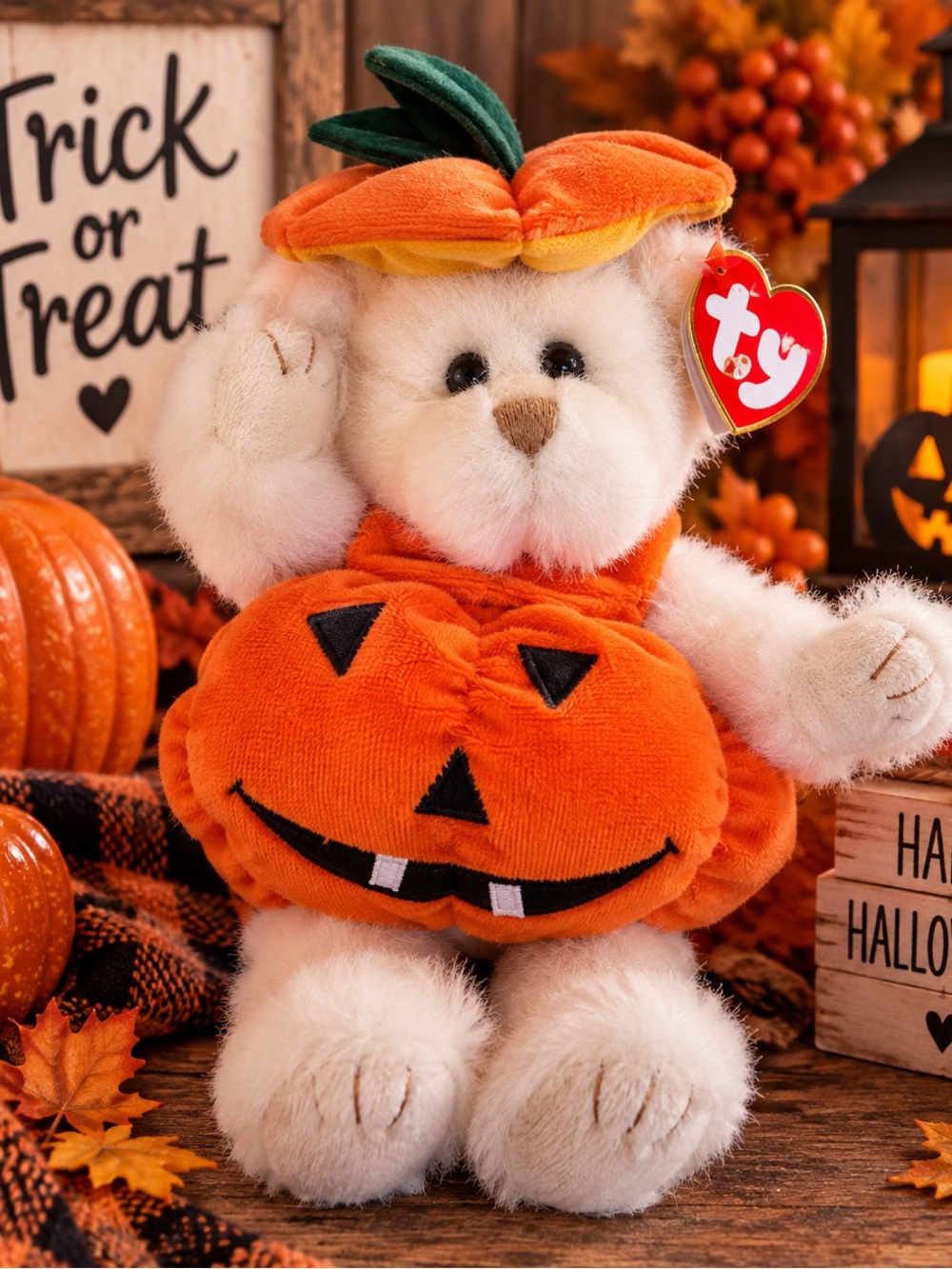 TY Attic Treasures Carver Pumpkin Bear Halloween Plush 2000 Retired Vintage 9”
